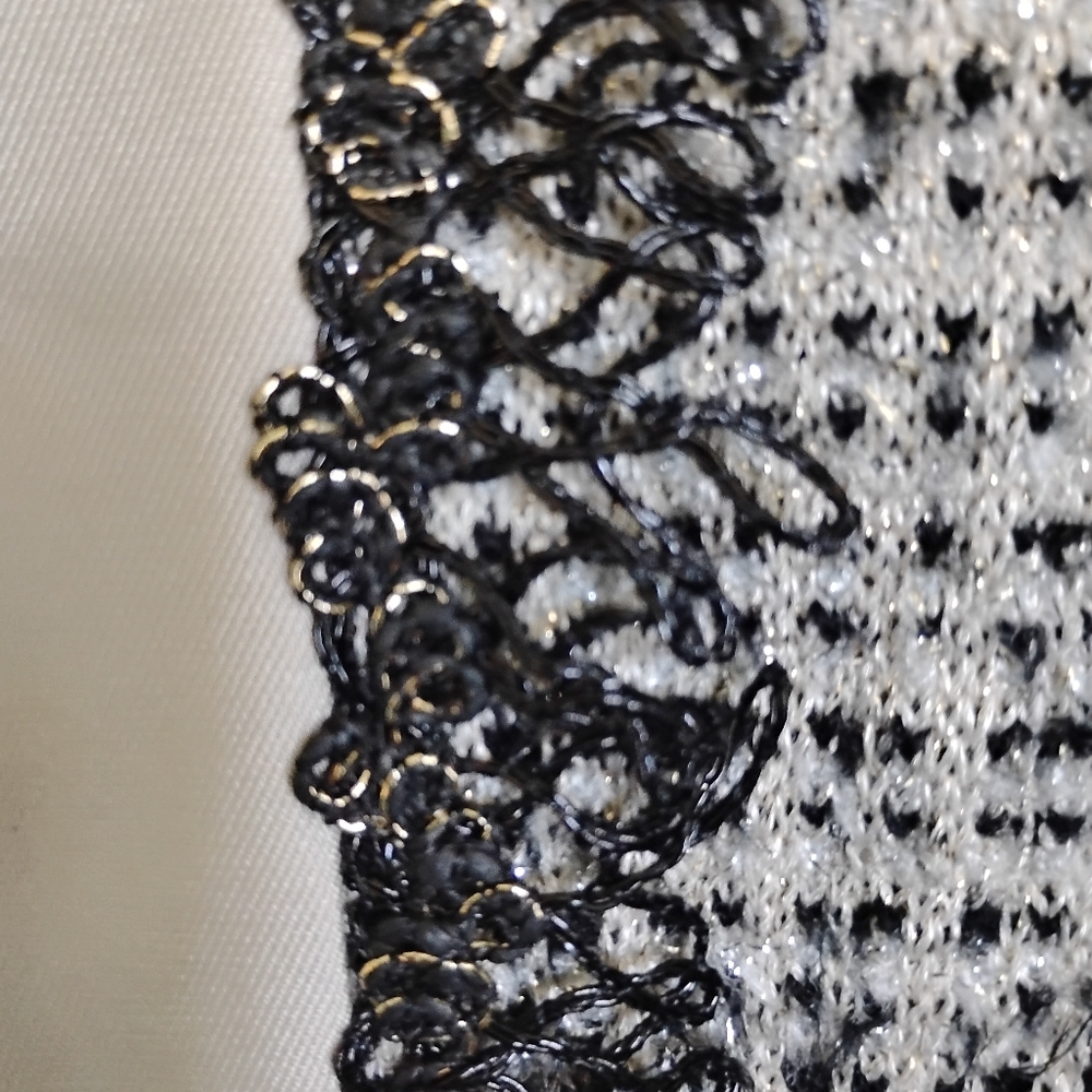 St John Couture Boucle Eyelash Black Silver Silk Metallic Knit Skirt Suit 12 14 - Picture 12 of 13